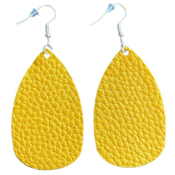 Yellow Textured Leather Teardrop Earrings - Picture 2 of 3